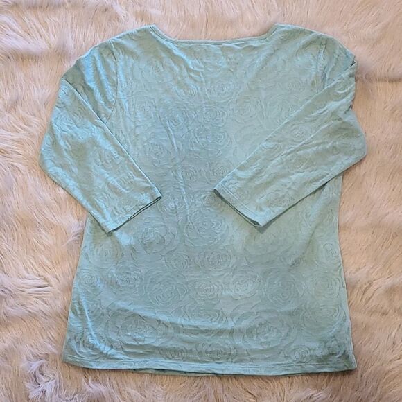 Coldwater creek womens teal 3/4 sleeve illusion rose print v-neck shirt size xs - Picture 4 of 4